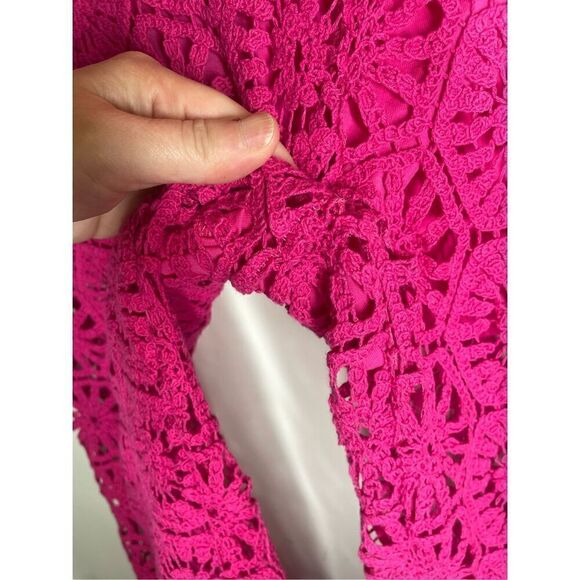 H&M straight leg crocheted hot pink pants size L - Picture 7 of 16